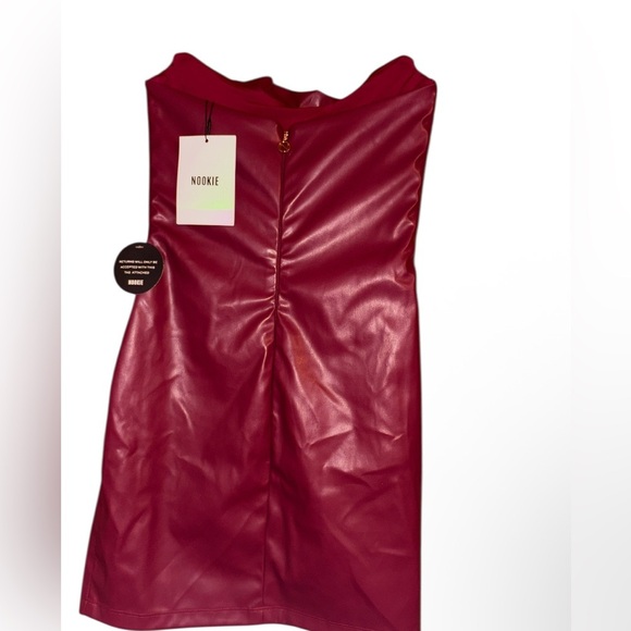 Nookie Leona Mini Dress Faux Leather Structured Bodice Strapless Red Small NWT - Picture 5 of 11